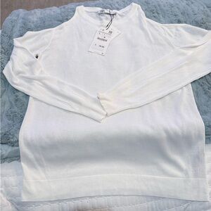Zara White Cold Shoulder Cotton Blend Top NWT Size Large